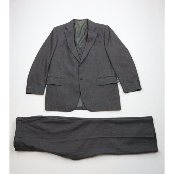 Vintage 70s Streetwear Mens 44R Piece Wool Pinstriped Suit